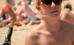 Nice blonde lass Topless Beach Voyeur